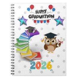Happy Graduation 2026 - Cute Owl & Books Notizblock
