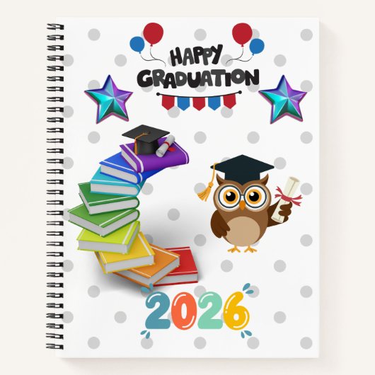 Happy Graduation 2026 - Cute Owl & Books  Notizblock (Vorderseite)