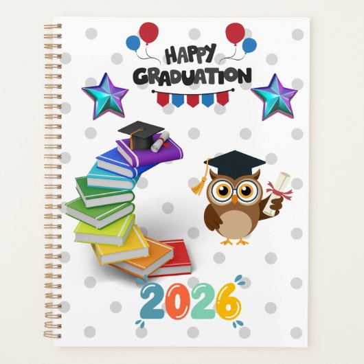 Happy Graduation 2026 - Cute Owl & Books  Planer (Vorderseite)
