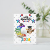 Happy Graduation 2026 - Cute Owl & Books  Postkarte (Stehend Vorderseite)