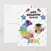 Happy Graduation 2026 - Cute Owl & Books  Postkarte (Vorne/Hinten)