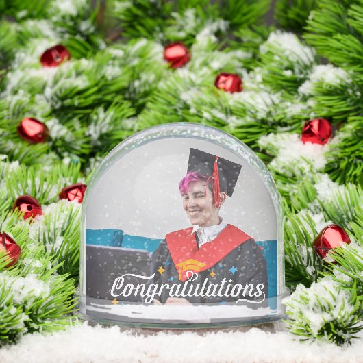 Happy Graduation Modern Script Personalized Photo Schneekugeln (Weihnachten)