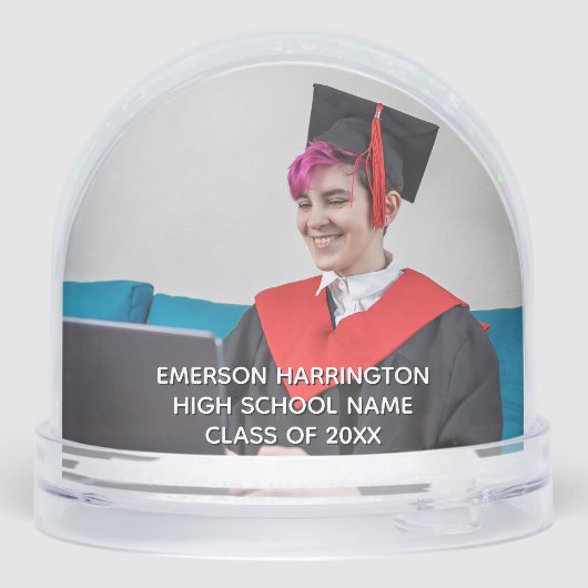 Happy Graduation Modern Script Personalized Photo Schneekugeln (Rückseite)