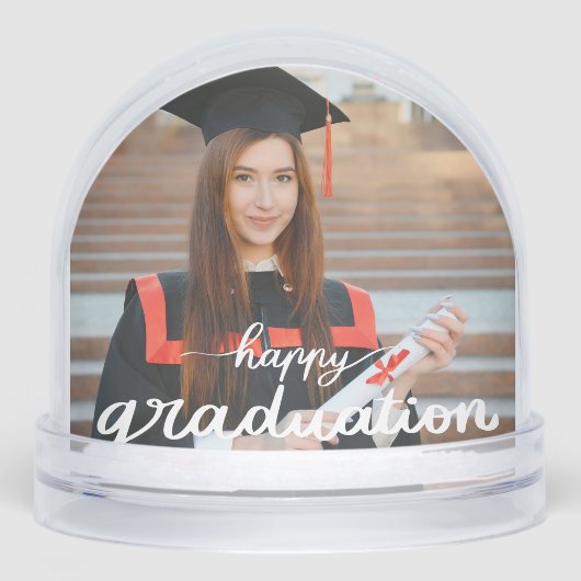 Happy Graduation Modern Script Personalized Photo Schneekugeln (Vorderseite)
