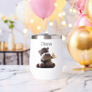 Happy Gray Hippo Holding Daisy, Niedliche Liebe Fo