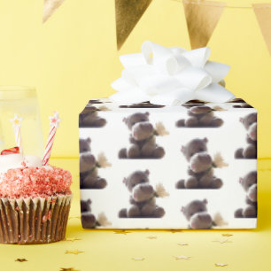 Happy Gray Hippo Holding Daisy, Niedliche Liebe Fo Geschenkpapier