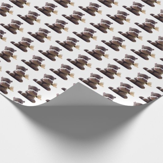 Happy Gray Hippo Holding Daisy, Niedliche Liebe Fo Geschenkpapier (Ecke)