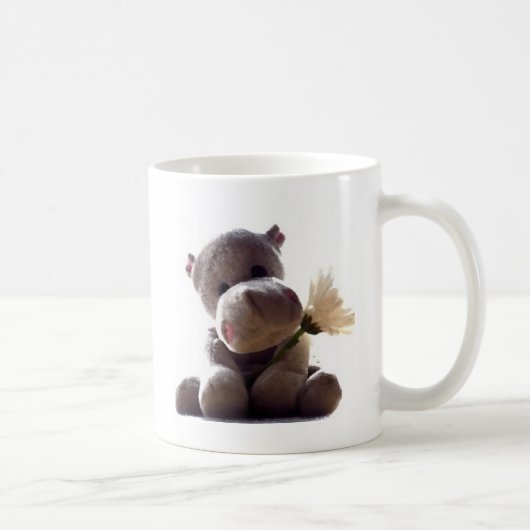Happy Gray Hippo Holding Daisy, Niedliche Liebe Fo Kaffeetasse (Rechts)