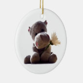 Happy Gray Hippo Holding Daisy, Niedliche Liebe Fo Keramik Ornament (Rechts)