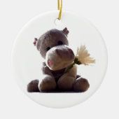 Happy Gray Hippo Holding Daisy, Niedliche Liebe Fo Keramik Ornament (Vorne)
