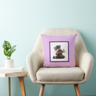 Happy Gray Hippo Holding Daisy, Niedliche Liebe Fo Kissen