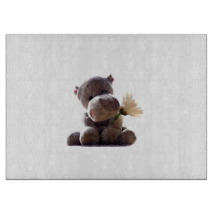 Happy Gray Hippo Holding Daisy, Niedliche Liebe Fo Schneidebrett