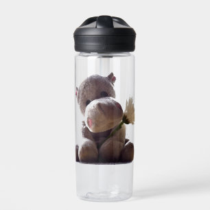 Happy Gray Hippo Holding Daisy, Niedliche Liebe Fo Trinkflasche
