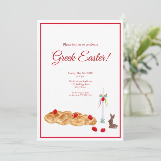 Happy Greece Oaster Watercolor Food Einladung (Stehend Vorderseite)