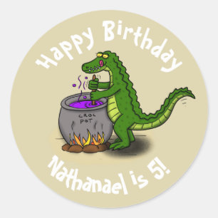 Happy Green Alligator Kochabend Cartoon Runder Aufkleber