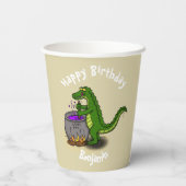 Happy Green Alligator Kochen Cartoon Pappbecher (Rückseite)