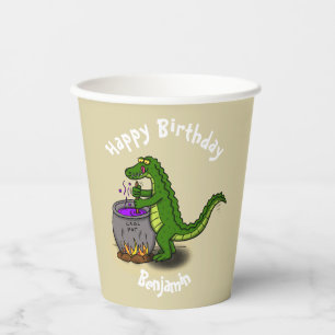 Happy Green Alligator Kochen Cartoon Pappbecher