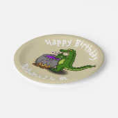 Happy Green Alligator Kochen Cartoon Pappteller (Schrägansicht)