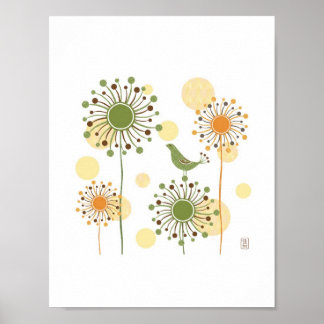 Happy Green Bird Print 7x7 Poster