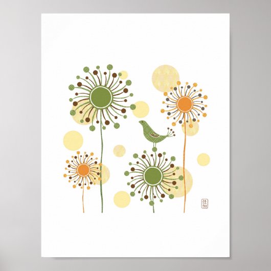 Happy Green Bird Print 7x7 Poster (Vorne)