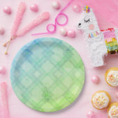 Happy Green & Blue, gelbe Karos Pappteller (Party)