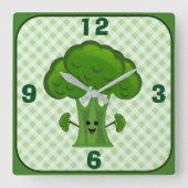 Happy Green Broccoli Quadratische Wanduhr (Vorderseite)