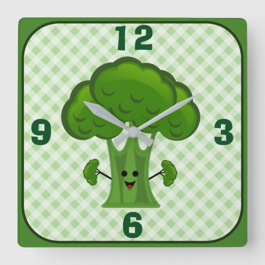 Happy Green Broccoli Quadratische Wanduhr (Vorderseite)