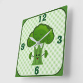 Happy Green Broccoli Quadratische Wanduhr (Winkel)