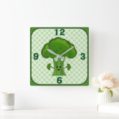 Happy Green Broccoli Quadratische Wanduhr (Zuhause)