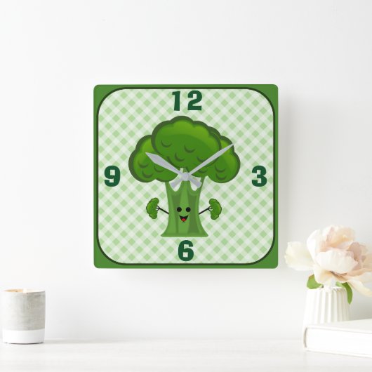 Happy Green Broccoli Quadratische Wanduhr (Zuhause)