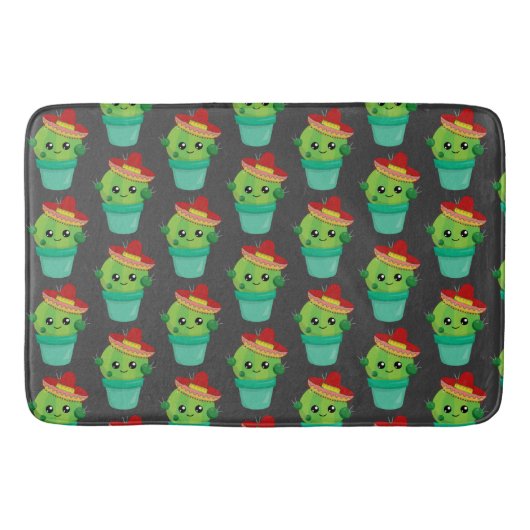 Happy Green Cactus in a Red Sombrero Pattern Badematte (Vorderseite)