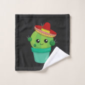 Happy Green Cactus in a Red Sombrero Pattern Badhandtuch Set (Waschlappen)