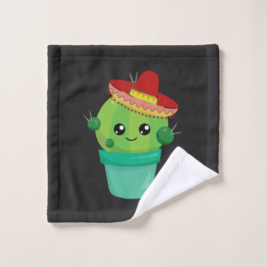 Happy Green Cactus in a Red Sombrero Pattern Badhandtuch Set (Waschlappen)