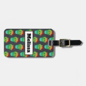 Happy Green Cactus in a Red Sombrero Pattern Gepäckanhänger (Vorderseite horizontal)