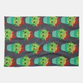 Happy Green Cactus in a Red Sombrero Pattern Geschirrtuch (Horizontal)