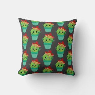 Happy Green Cactus in a Red Sombrero Pattern Kissen