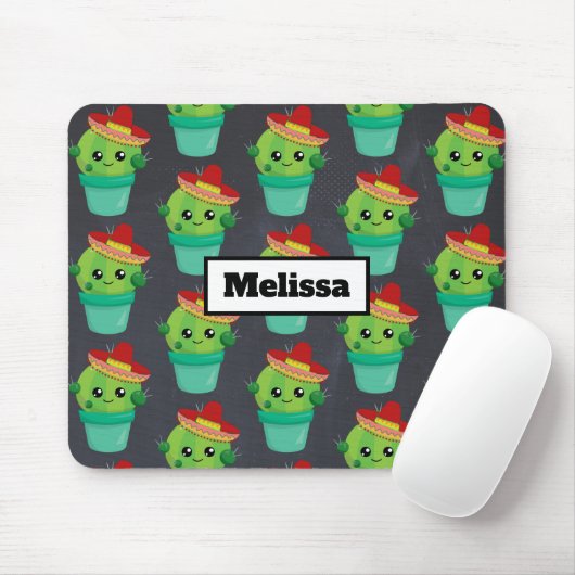 Happy Green Cactus in a Red Sombrero Pattern Mousepad (Mit Mouse)