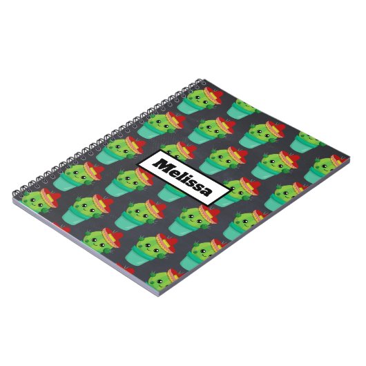 Happy Green Cactus in a Red Sombrero Pattern Notizblock (Linke Seite)