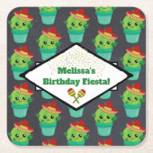 Happy Green Cactus in a Red Sombrero Pattern Rechteckiger Pappuntersetzer (Vorderseite)