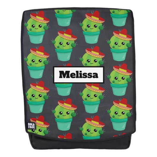 Happy Green Cactus in a Red Sombrero Pattern Rucksack (Vorderseite)