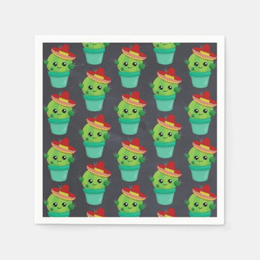 Happy Green Cactus in a Red Sombrero Pattern Serviette (Vorderseite)