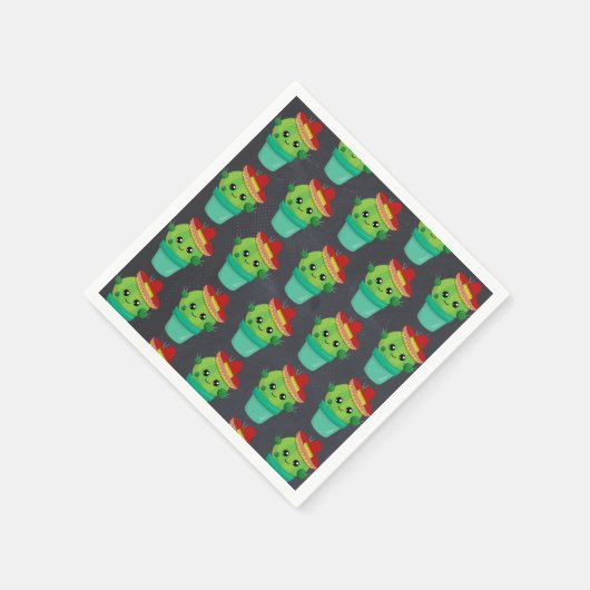Happy Green Cactus in a Red Sombrero Pattern Serviette (Ecke)