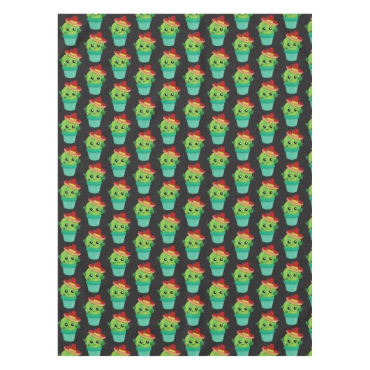 Happy Green Cactus in a Red Sombrero Pattern Tischdecke (Vorderseite)