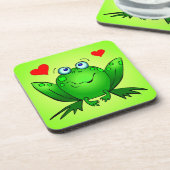 Happy Green Cartoon Frog Liebe Herz Untersetzer (Linke Seite)