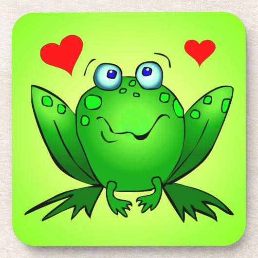 Happy Green Cartoon Frog Liebe Herz Untersetzer (Vorderseite)