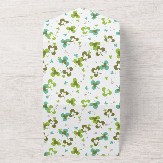 Happy Green Clover Blätter Art Pattern All In One Einladung (Außenbereich)