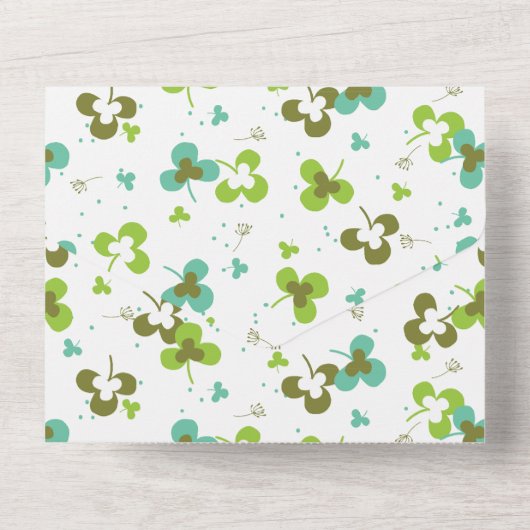Happy Green Clover Blätter Art Pattern All In One Einladung (Rückseite)