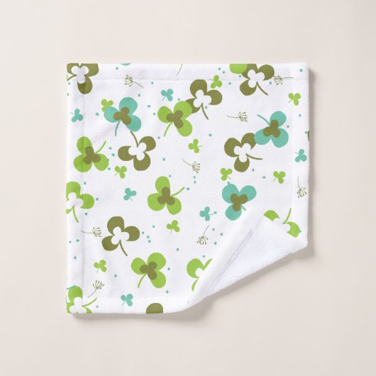 Happy Green Clover Blätter Art Pattern Badhandtuch Set (Waschlappen)