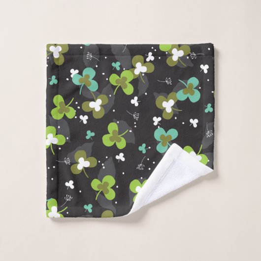 Happy Green Clover Blätter Art Pattern II Badhandtuch Set (Waschlappen)