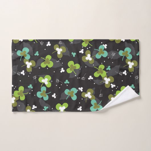 Happy Green Clover Blätter Art Pattern II Badhandtuch Set (Handtuch)